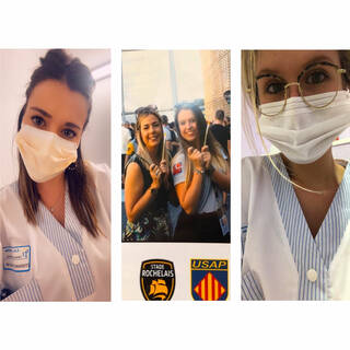 Charline (gauche) Coralie (droite) - Étudiantes Infirmières en 3ème année - "Maquilleuses au Stade Rochelais et soignantes dans la vrai vie.. Restez chez vous !!"